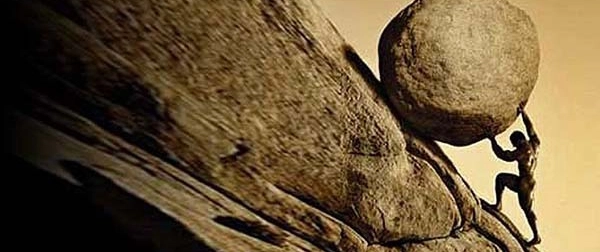 Sísifo a empurrar a pedra pela encosta